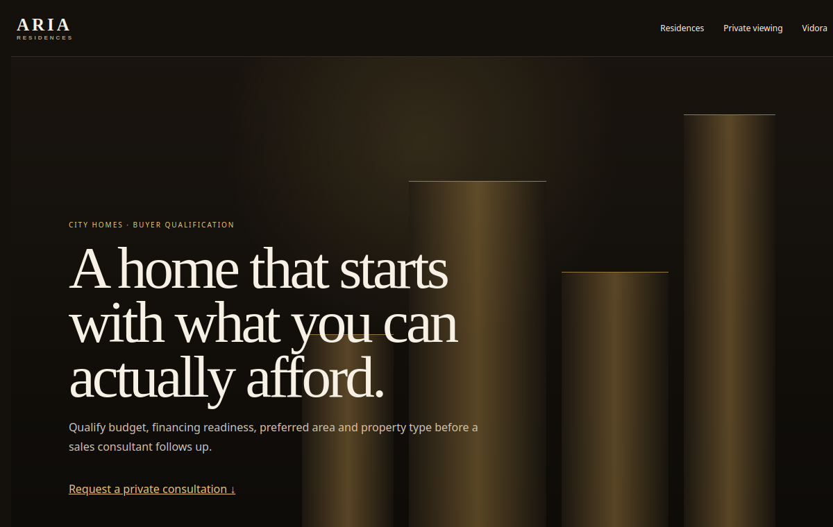 Aria Residences website preview