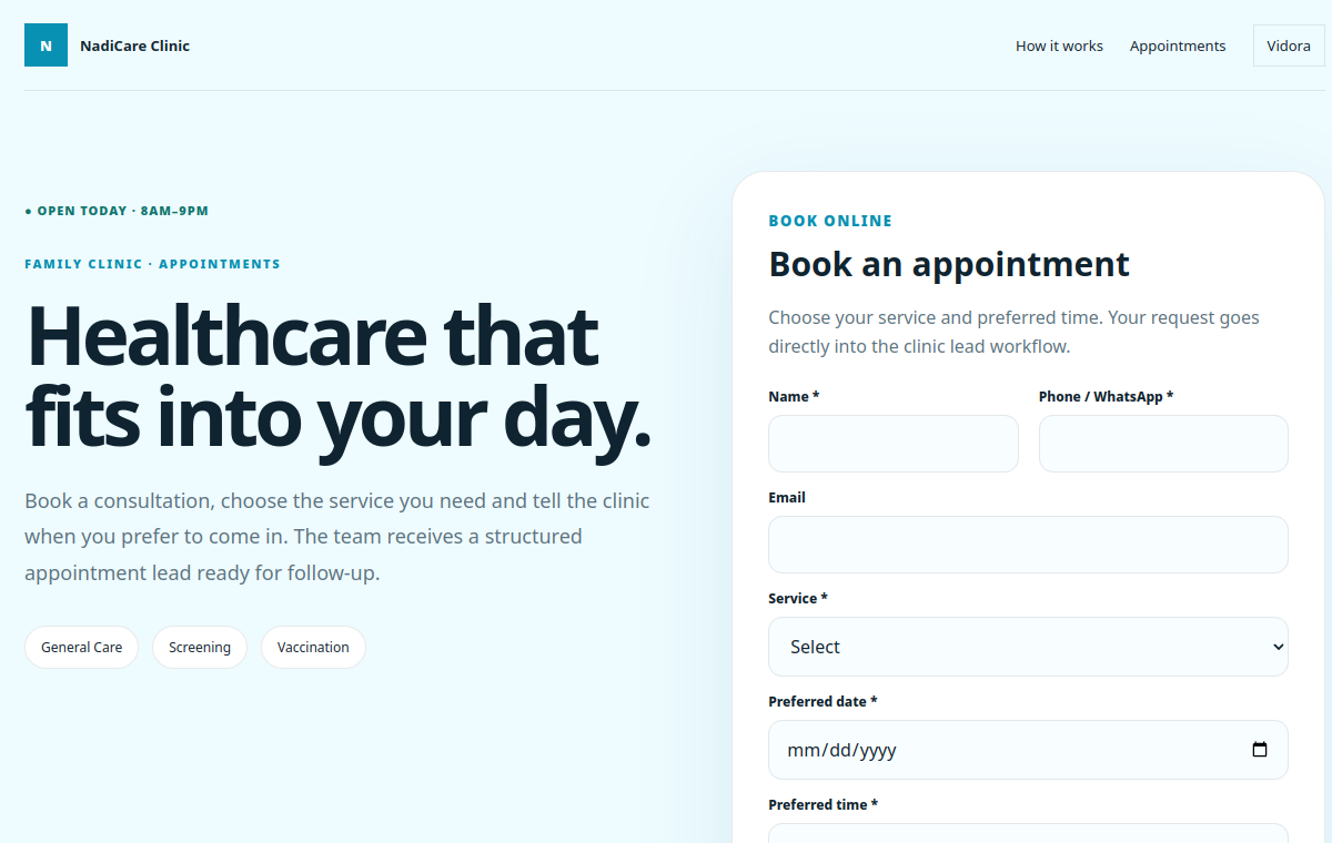 NadiCare Clinic website preview